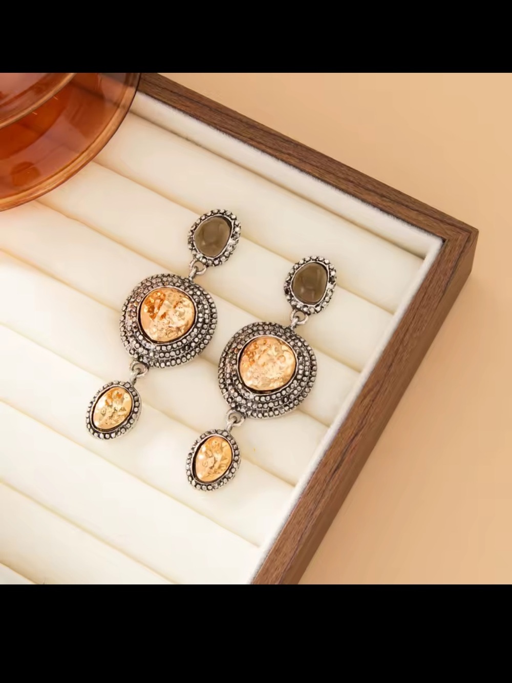 Gold and Smoky Drop Earrings